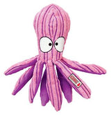 Et pink Kong Cuteseas Octopus hundelegetøj med blød og luftig tekstur og lilla øjne.