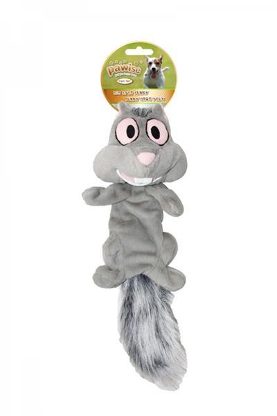Et gråt egern tøjdyr, også kendt som en pawise Bamse til hunden egern med kæmpe øjne, lavet af plys/stof uden fyld materiale, vist på en hvid baggrund.