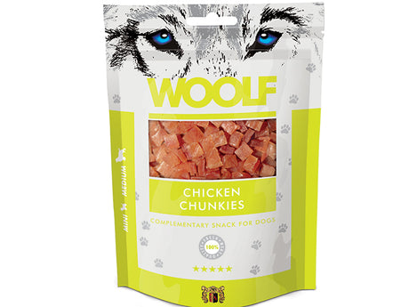 Woolf's Hundegodbidder, små kyllingegodbidder, er ulvehundegodbidder lavet uden kunstige tilsætningsstoffer eller konserveringsstoffer.