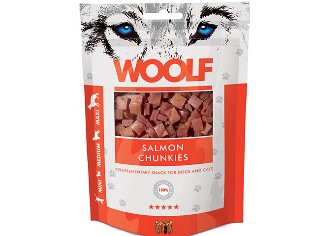 En pose Woolf hundegodbidder med Salmon Chunkies.
