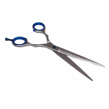 Et par Tools 2 groom saks med blå håndtag på hvid baggrund: Saks til hundeklip 19cm - lige.