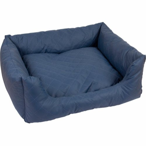 En WeiHai Hundeseng "Quiltet" en lækker blå seng med kant på hvid baggrund.