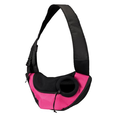 En Trixie Hundetaske / Sling Front taske - Pink front taske i pink og sort, der måler 50 × 25 × 18 cm.