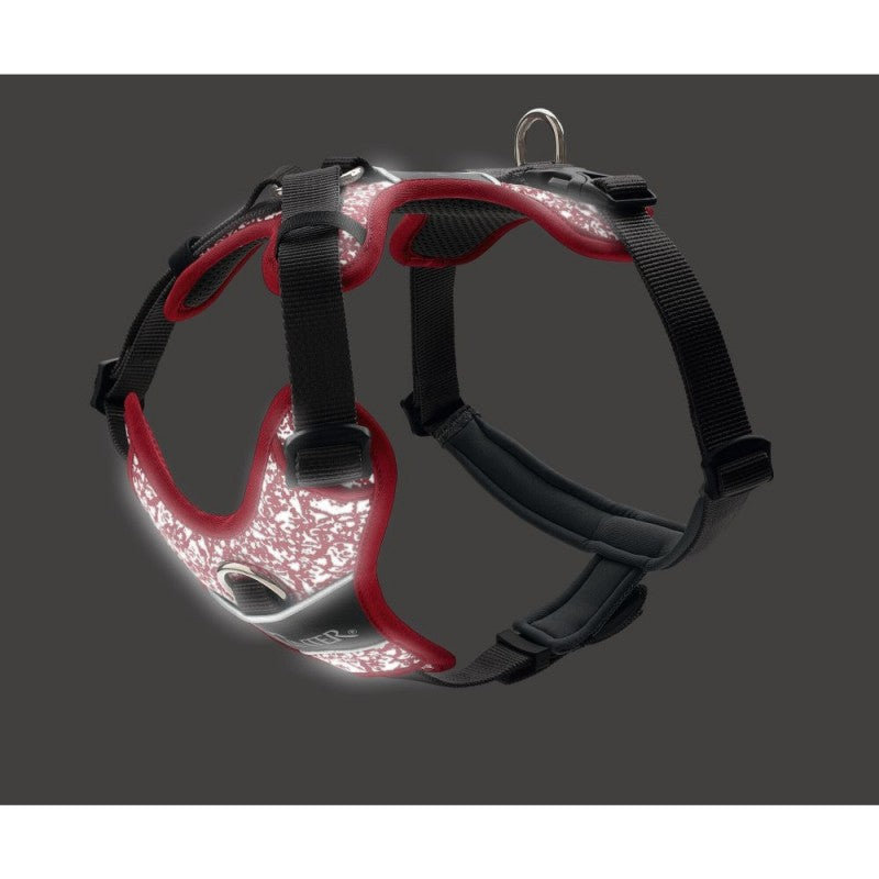 En rød og hvid hundesele med en Hundesele med refleks fra Hunter, Divo Reflect - Rød/Grå design.