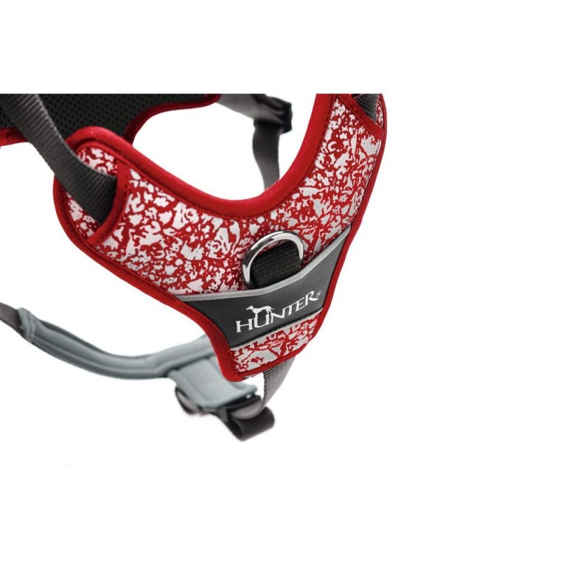 Hunter Divo Reflect hundesele er en stilfuld antitræksele med et slående rødt og sort design.