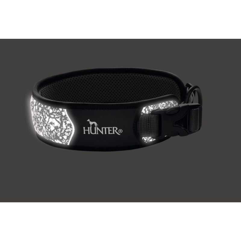 Hundehalsbåndet fra Hunter, Divo Reflect, sort/grå er vist på sort baggrund.