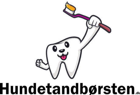 En tegneserietand med en Hundetandbørsten-tandbørste på sort baggrund, der fremmer fordelene ved en Os med kæledyr.dk månedskasse til vedligeholdelse af flotte tænder.