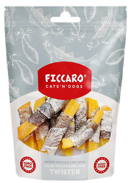 FICCARO kattefoder er en glutenfri Hundegodbidder fra FICCARO, søde kartofler & fisk twister, proteinrig og med lavt fedtindhold.