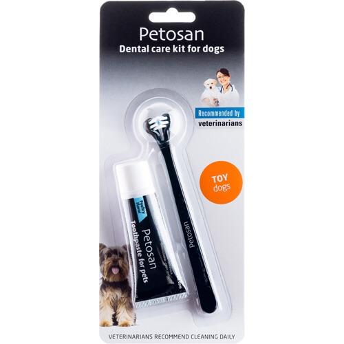 Petosan tandplejesæt til hunde indeholder både Petosan tandpasta og en Petosan tandbørste for at hjælpe med at opretholde din hunds mundsundhed.