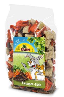 JR Farm Gnaversnacks fra JR farm tørret grøntsagsmix & snacks kænguruer nippe-pose med gulerødder i en pose.