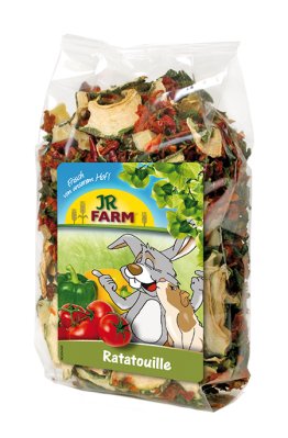 JR Farm tilbyder Gnaversnacks fra JR farm tørret grøntsagsmix ratatouille i pose.