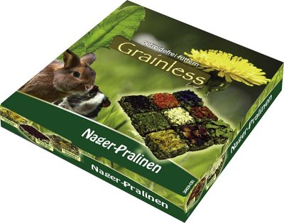 13,5x13,5x3cm æske JR farm kornfri snack praliner - flere smag i samme pakke med en kanin og en mælkebøtte.