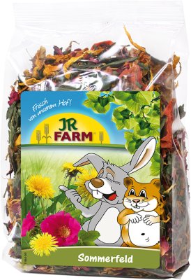 Gnaversnacks fra JR Farm tørret sommermix er en pose Enghø og blomster (enghø og blomster), perfekt til at fodre dine lodne venner med. Følg fodringsan.
