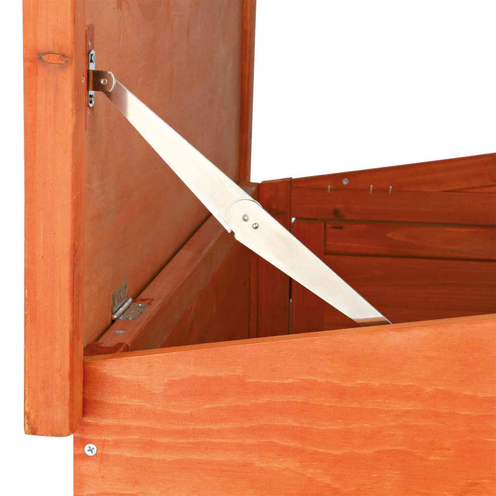 Kaninbur udendørs, rødbrun, med overdækket løbegård. 124x78x102 cm  - Leveret gratis lige til døren