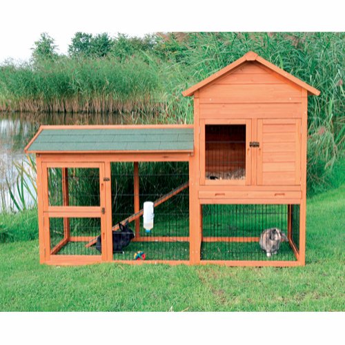 Kaninbur udendørs, rødbrun, med stor løbegård. 199x146x93 cm - Leveret gratis lige til døren