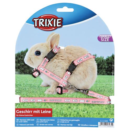 Et Trixie kaninseletøj til dværgkaniner og kaninunger, med flotte farver og Line sele og nylonsnor.