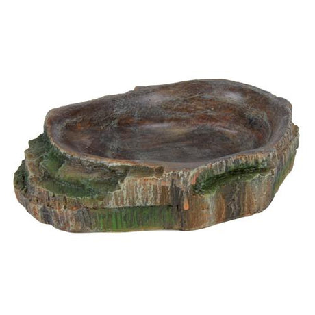 En træskål til Trixie Krybdyrs foder- og vandskål, lavet med polyesterharpiks.