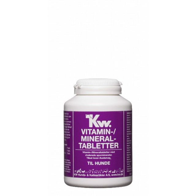 En flaske Kw Vitamin/Mineral - 250 tabletter til hunde.