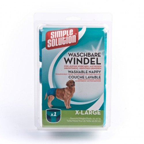 Simple Solution Løbetidsbukser til store hunde med velcro'en for nem lukning. SEO søgeord: Løbetidsbukser, hundens form.