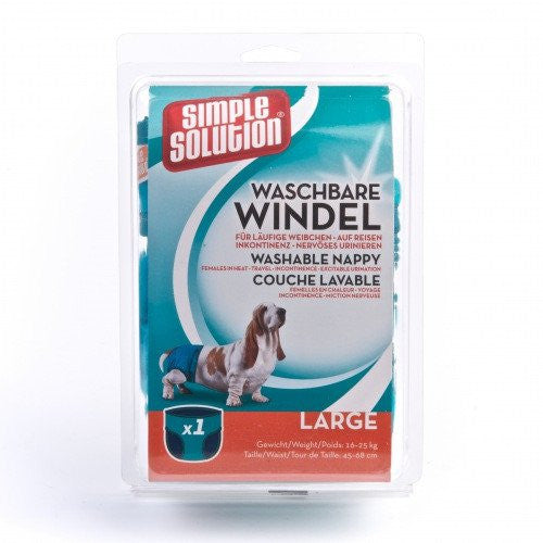 Simple Løsning løbetidsbukser til store hunde med velcro'en og hundens form. Perfekt til hunde i brunst (løbetidsbukser).