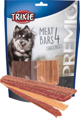 Trixie tilbyder en Hundegodbid, Tørrede kødstrimler med 4 forskellige smag 400 gram Snack Pack for dogs.