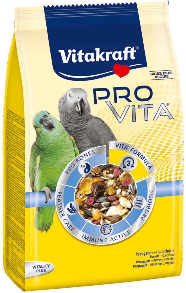 Vitakraft ProVita papegøjefoder, en innovativ og nærende papegøje probiotisk formel.