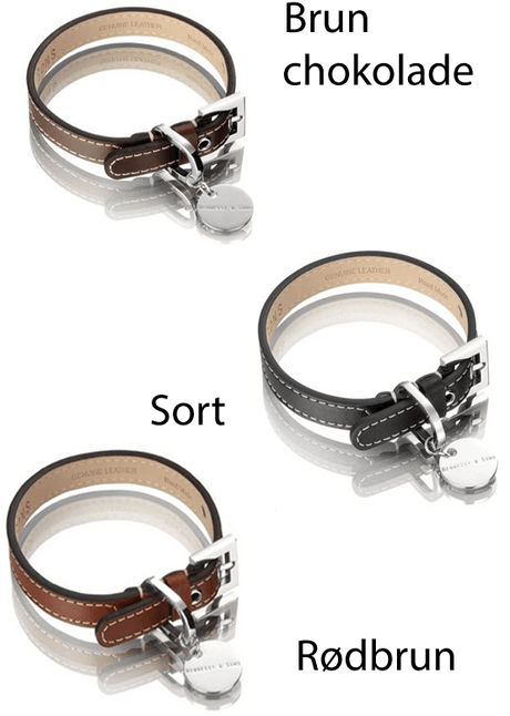 Fire forskellige styles af Stilet hundeliner af ægte læder fra Hennesy & Sons Royal Sellection hundehalsbånd med saffiano læder og lækkert læderhalsbånd navne.