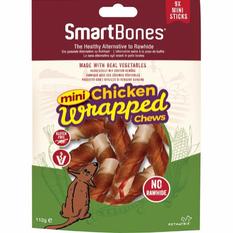 SmartBones mini chicken wrapped chews er lækre Tyggestænger mini, glutenfri med grønsager svøbt i kylling fra SmartBones, der er fordøje venlige.