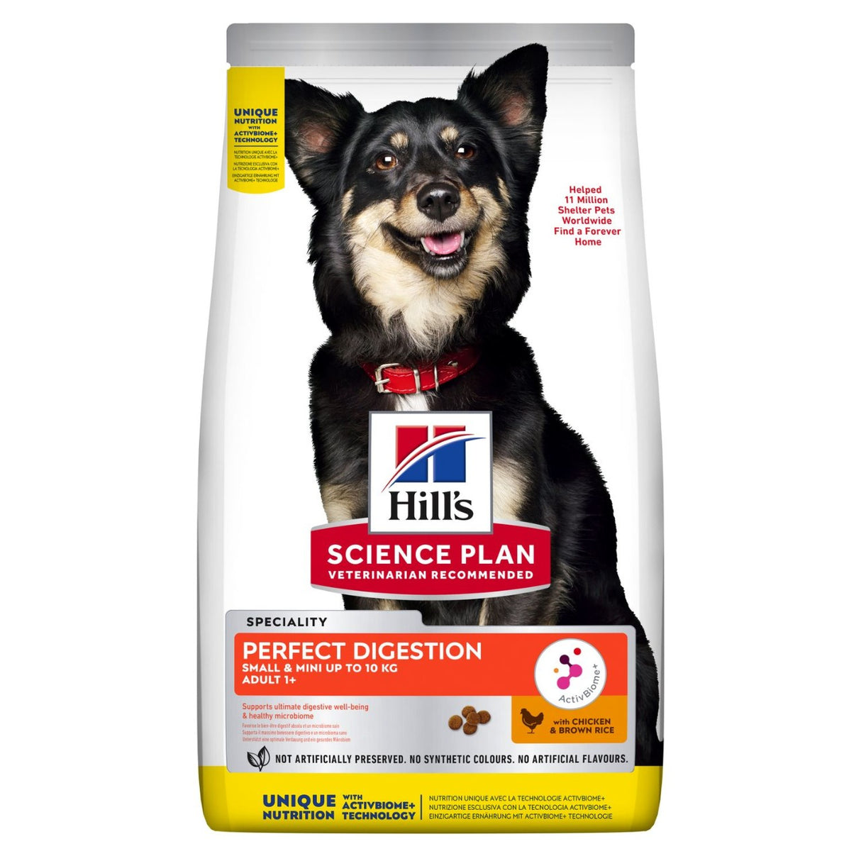 6 kg Hills Science Plan Adult Perfect Digestion Small & Mini with Chicken & Brown Rice er en højkvalitets hundefoder specielt formuleret med kylling for at understøtte optimal fordøjelse til små hunderacer.