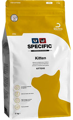En pose Specific FPD Kitten - killingefoder fra Specific 2kg på hvid baggrund.