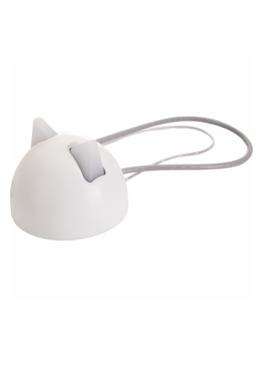 En hvid mus med en grå ledning fastgjort til den, designet til brug med SureFlap Microchip Pet Door Connect kattelem eller hundelem.