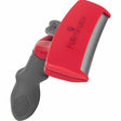 En rød og sort FURminator hundebørste med håndtag designet til underpels og løse hår.
