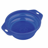 En blå silikone Trixie skål med låg, perfekt til smart Rejseskål / hund eller til din hund.