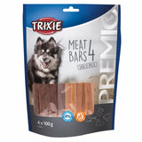 Trixie tilbyder premium Hundegodbid, Tørrede kødstrimler med 4 forskellige smag 400 gram, en glutenfri og praktisk Snack Pack til hunde.