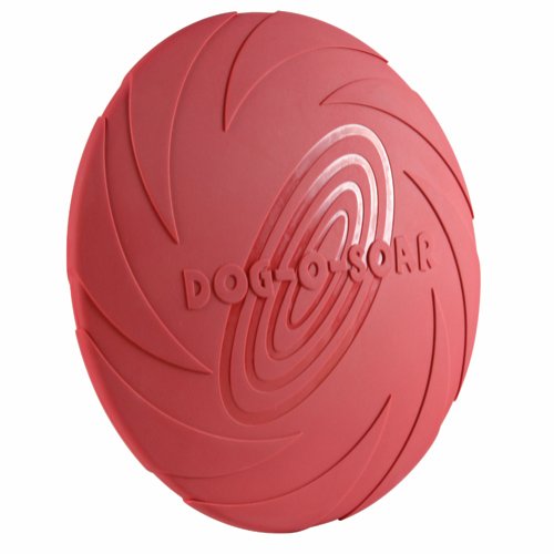 En rød Trixie Doggy Disc/Frisbee med ordet dogolic på.