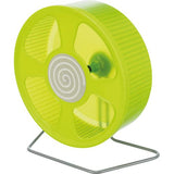 Et grønt Trixie plast Hamsterhjul på stativ, perfekt til hamstere eller små kæledyr.