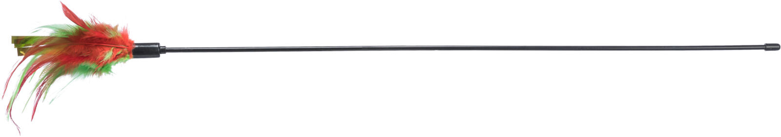 Drillepind med fjer, i julens farver