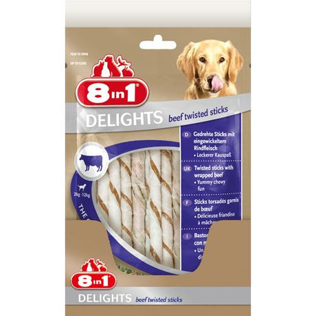 Tyggepinde med tørret kød, super lækker - 8in1 twisted sticks.