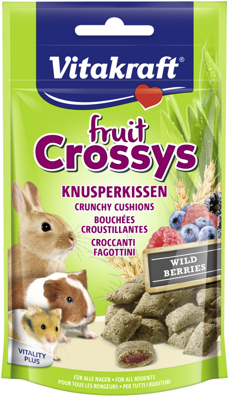 Vitakrafts Godbidder til kaniner & gnavere, Crossys Crunchy puder til marsvin.