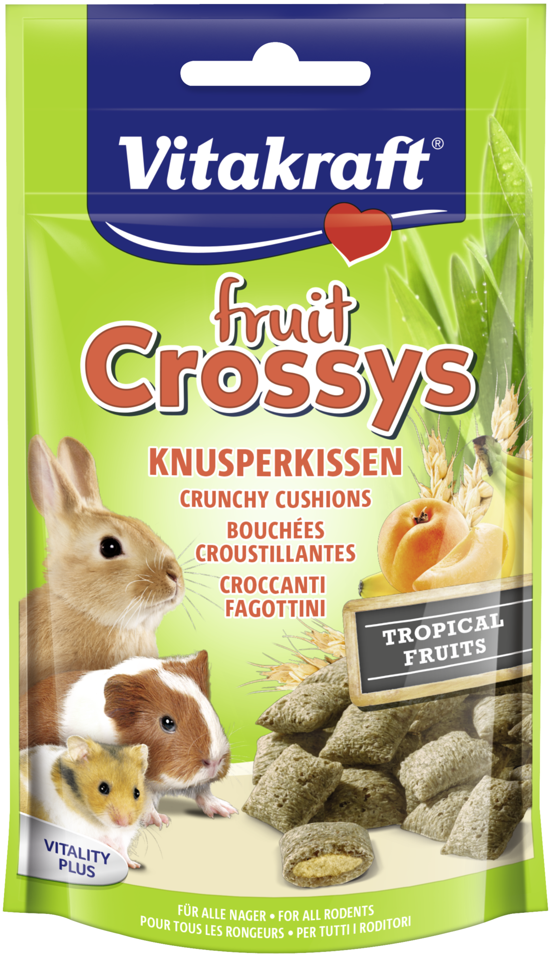 Crunchy Godbidder til kaniner & gnavere, Crossys Crunchy puder til marsvin. (Mærkenavn: Vitakraft)