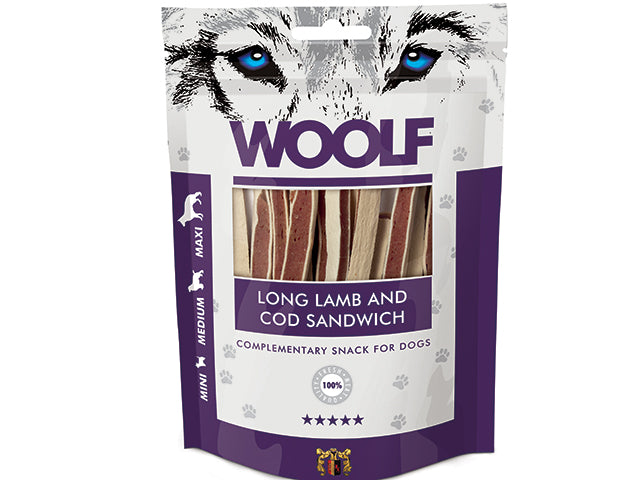 Produktbeskrivelse: Vi præsenterer Hundegodbidder fra Woolf, bløde sandwich stænger lam & torsk, en lækker kold sandwich specielt lavet til hunde.