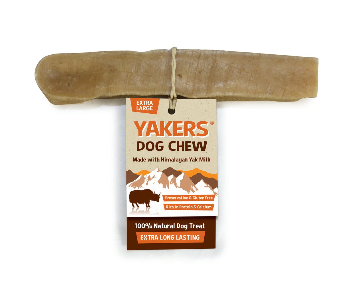 Yakers Dog Chew, lavet med Tyggeben, Yak oksemælk - glutenfri, lang tyggetid, med et tag.